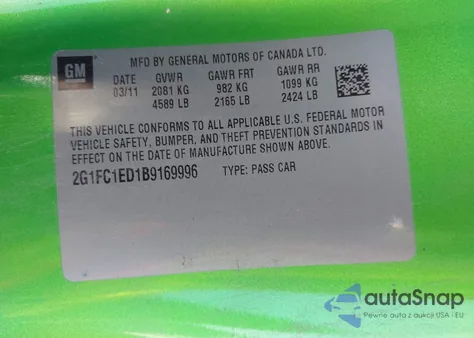 2011 Chevrolet Camaro 2Lt z USA, uszkodzony, nr VIN 2G1FC1ED1B9169996